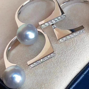 diy配件 S925纯银精致百搭珍珠戒指空托时尚指环戒托材料半成品女