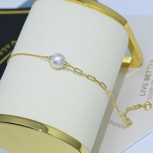 diy银饰配件 S925纯银手链空托 经典时尚珍珠手饰手环银托 不对称