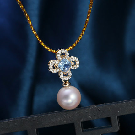 DIY配件 S925纯银精美蓝钻珍珠吊坠空托 百搭项坠银托半成品7-12