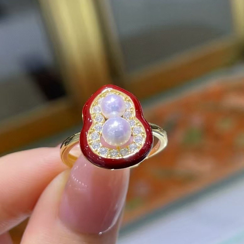 DIY配件S925纯银葫芦珍珠戒指空