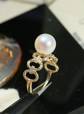 DIY配件S925纯银珍珠戒指空托