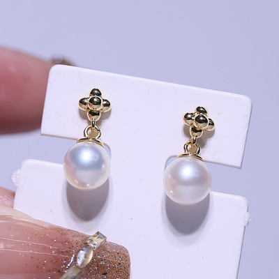 diy配件S925纯银珍珠耳钉空托半