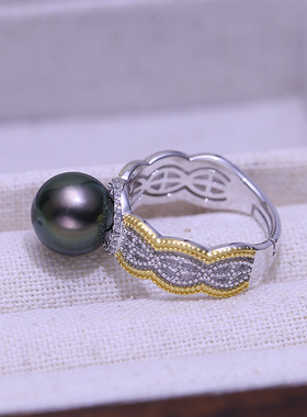 DIY配件S925纯银双色戒指空托