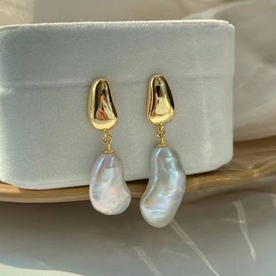 S925纯银光板豆豆珍珠耳钉配件