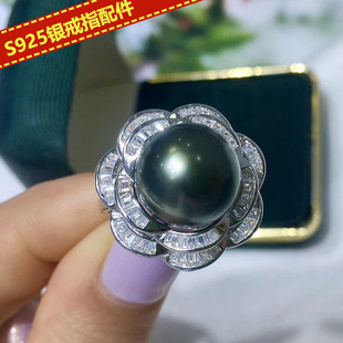 DIY手饰配件 S925纯银戒指空托 大花朵指环 半成品指圈戒托开口