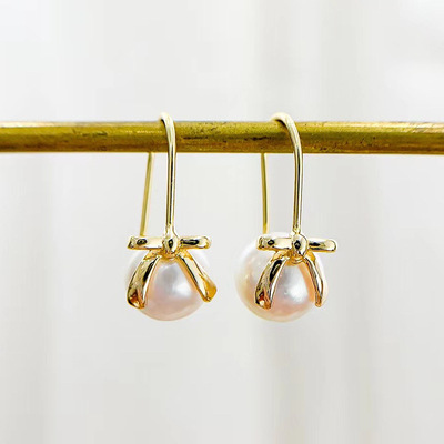 diy手工配件 S925纯银甜美女款珍珠耳环耳坠空托 半成品耳饰银托