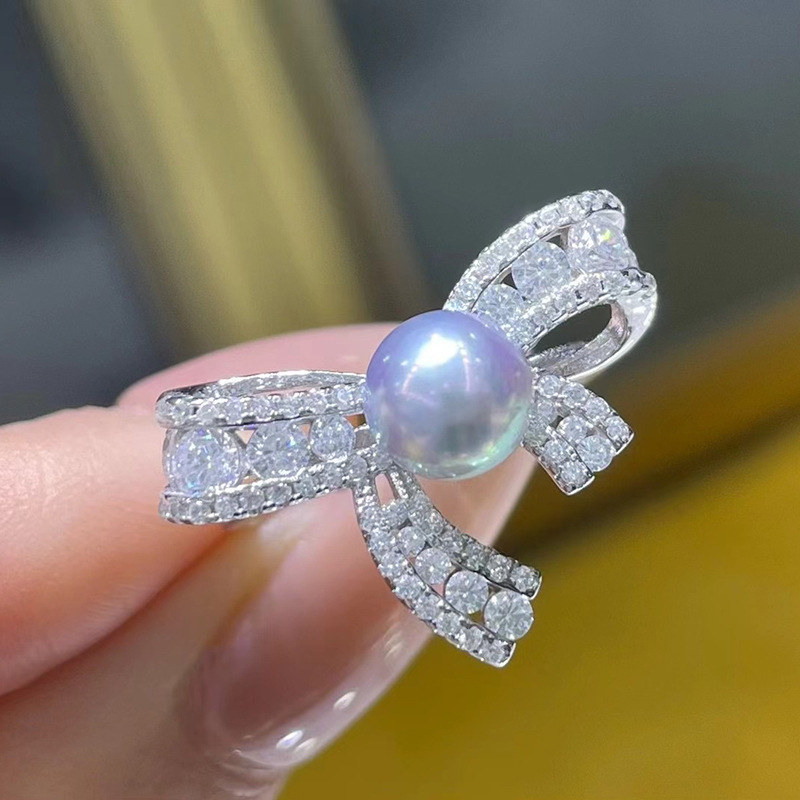 DIY配件 S925纯银甜美蝴蝶结戒指空托配饰半成品戒托指圈开口7-10