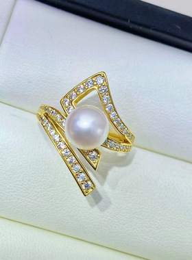 DIY配件S925纯银珍珠戒指空托