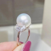 diy配件材料 S925纯银气质小众戒指空托配饰 半成品珍珠戒托银饰