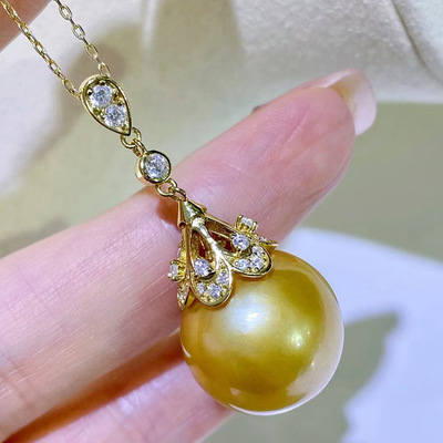 diy配件 S925纯银精工遮瑕珍珠玉石吊坠项链坠子银饰空托 半成品