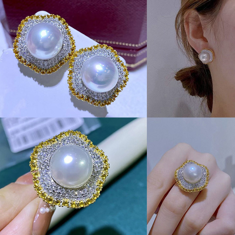 diy纯银洋气风珍珠耳钉饰品戒托