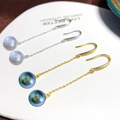 diy配件s925纯银珍珠耳钩空托