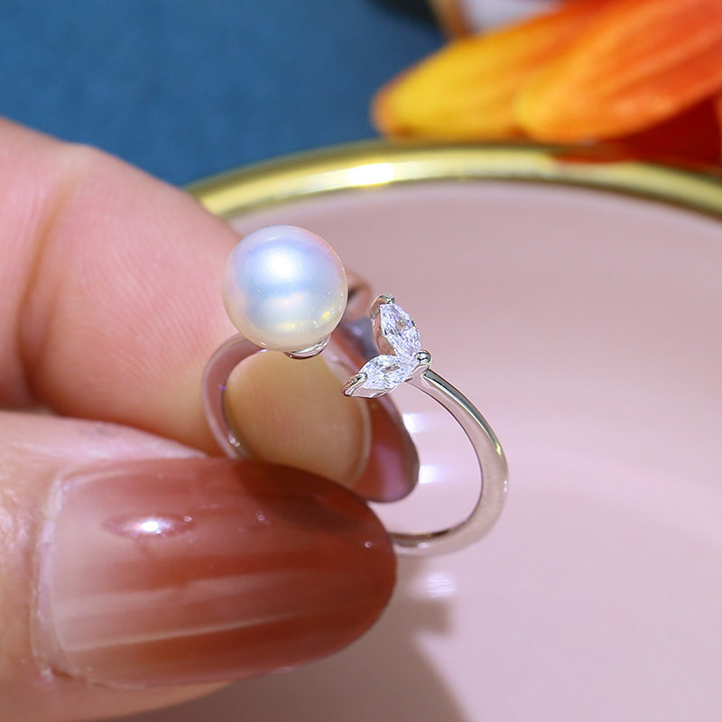 diy配件 S925纯银简约百搭珍珠玉石戒指指环空托银饰手工戒托材料