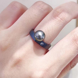 DIY配件 S925纯银个性时尚镀黑珍珠戒指空托气质女款指环戒托银托