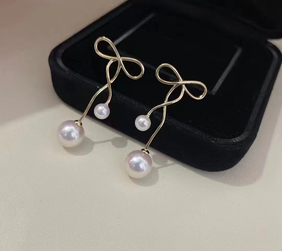 diy配件纯银甜美长款双珠耳钉