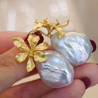 diy配件纯银巴洛克珍珠耳环空托