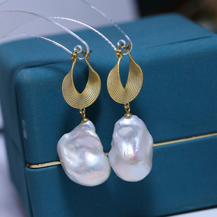 DIY配件 S925纯银时尚大气珍珠耳环耳扣空托 巴洛克耳坠银托