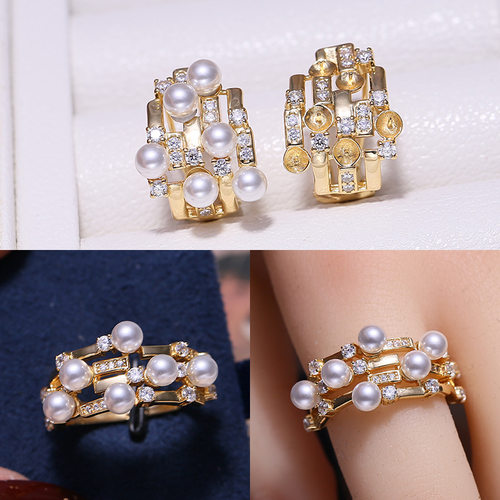 DIY配件S925纯银精工珍珠耳钉戒