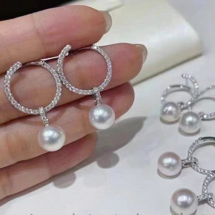DIY饰品配件 S925纯银珍珠耳钉耳扣空托一款三戴耳环耳坠银托新款