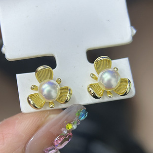 DIY配件 S925纯银珍珠耳钉空托配饰 甜美花朵耳环银托耳饰5-8mm