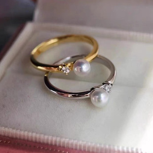 diy配件 S925纯银简约小清新珍珠戒指空托 时尚开口尾戒银托戒托