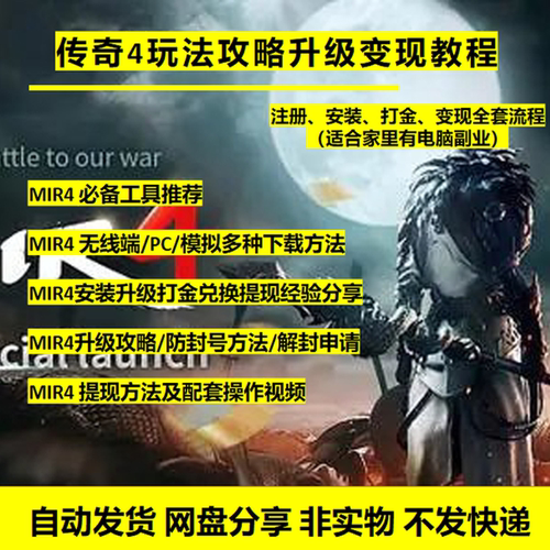 传奇4 MIR4玩法攻略视频教程赚钱在家搬砖副业传奇素材零基础素材