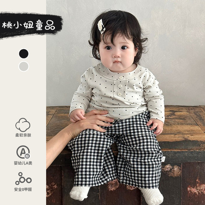 女宝早秋套装小月龄婴儿衣服春秋款韩版时尚洋气围裙裤上衣两件套