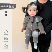 婴幼儿衣服秋冬韩版 连体针织爬服洋气女宝宝满月百天洋气外出爬服