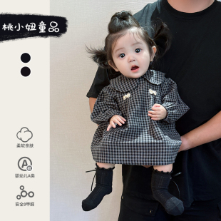 女宝宝连衣裙2025新款洋气格子裙韩系婴幼儿秋款公主裙高颜值裙子