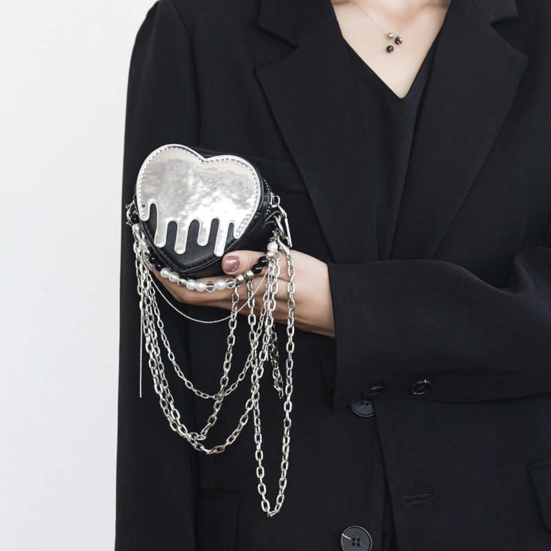 重工珍珠链条小包串珠闪钻爱心包