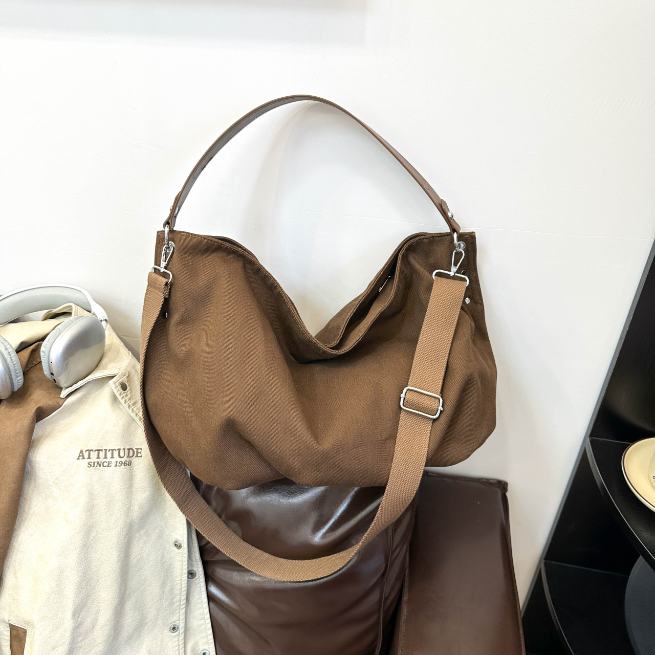 韩系复古斜挎托特包包女式2025新款潮秋冬大容量单肩包通勤腋下包