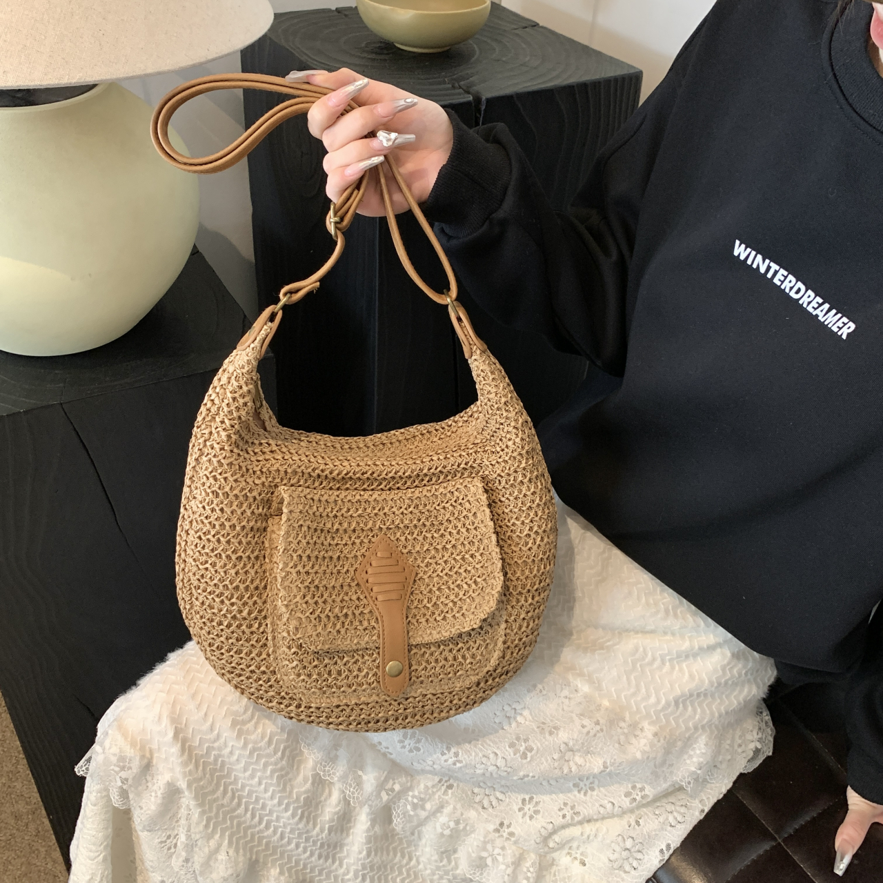休闲大容量海边沙滩度假草编包包女2025新款百搭斜挎包编织单肩包