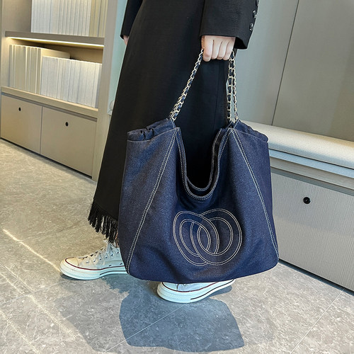 链条牛仔布包托特包韩国大容量