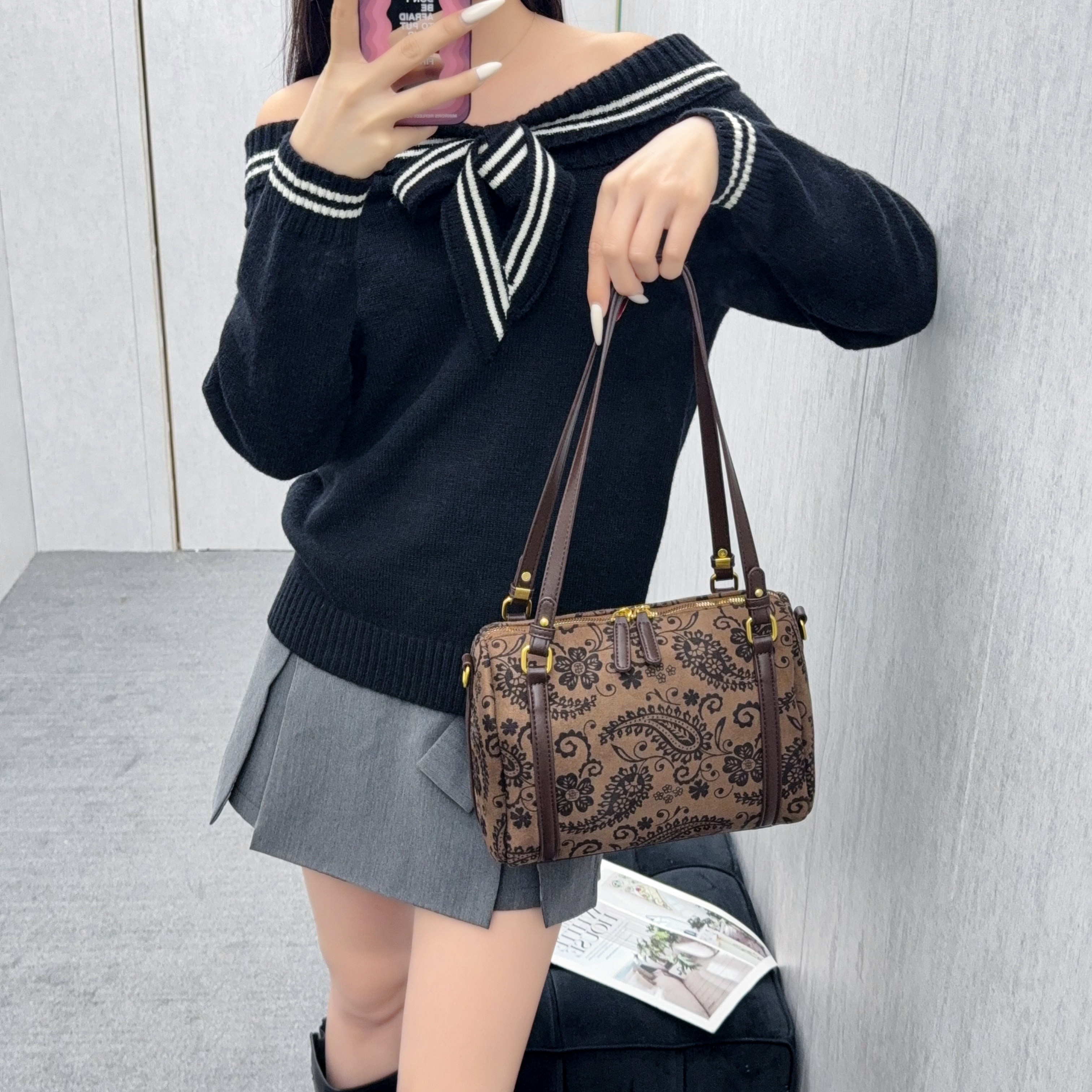 高级感小众鹿皮绒包包女2025秋冬新款潮时尚单肩斜挎包通勤手提包