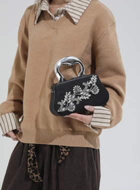 欧美镶钻晚宴包2026新款时尚小众手提包女士名媛链条斜挎盒子包潮