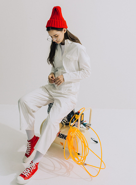 LOEN 原创设计秋冬新款日系白色工装帅气休闲高腰连体裤女 FUDGE