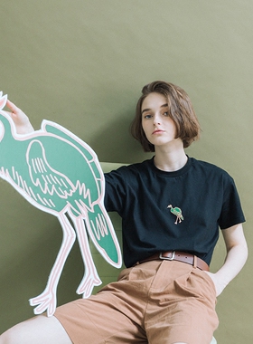 LOEN  插画师合作款原创设计休闲学生纯棉黑色印花日系T恤 FUDGE