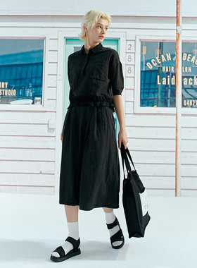 LOEN 原创设计新款宽松休闲黑色条纹早秋棉麻阔腿裤套装女 FUDGE