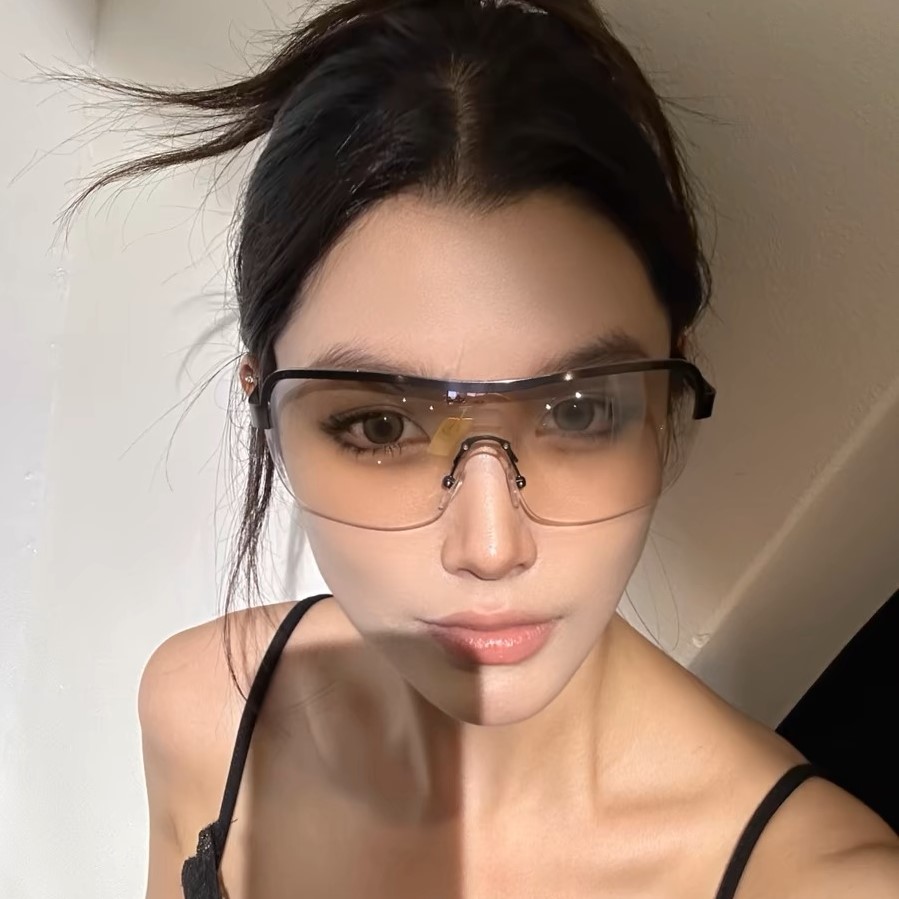 欧美时尚连体墨镜女潮辣妹y2k无框弧形骑行太阳镜男防紫外线UV400