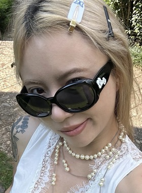 小香风山茶花墨镜女潮时尚黑白色大框显瘦大脸近视太阳镜防紫外线