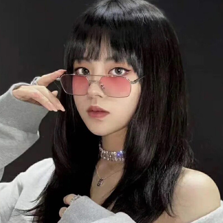 GM粉色墨镜女高级感复古防紫外线遮阳方形双梁小脸配近视太阳镜男