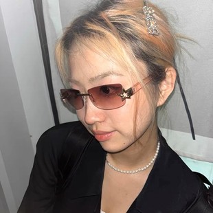 复古y2k千禧风墨镜女潮2023新款 凹造型Vintage眼镜无框星星太阳镜