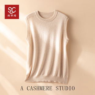 加分单品 圆领baby小山羊绒马甲女宽松纯羊绒坎肩针织背心