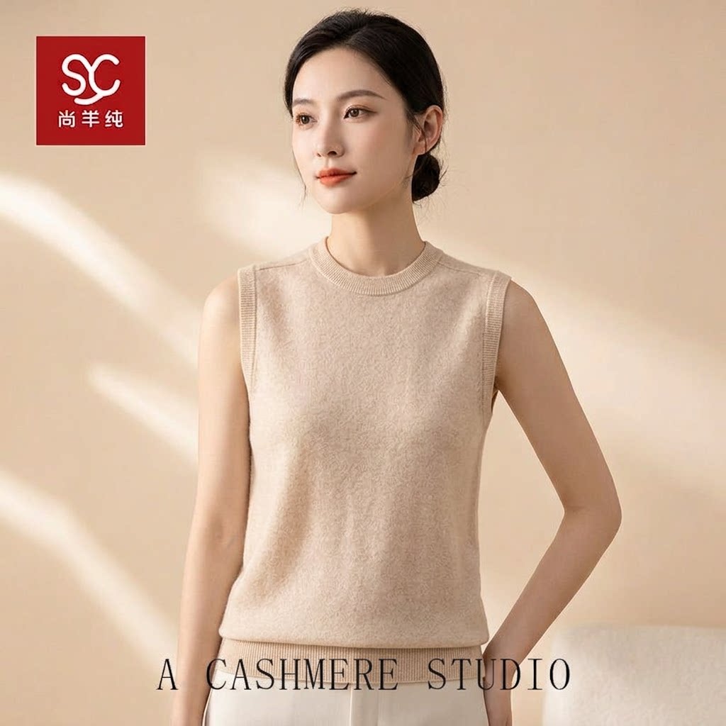 圆领baby小山羊绒马甲女