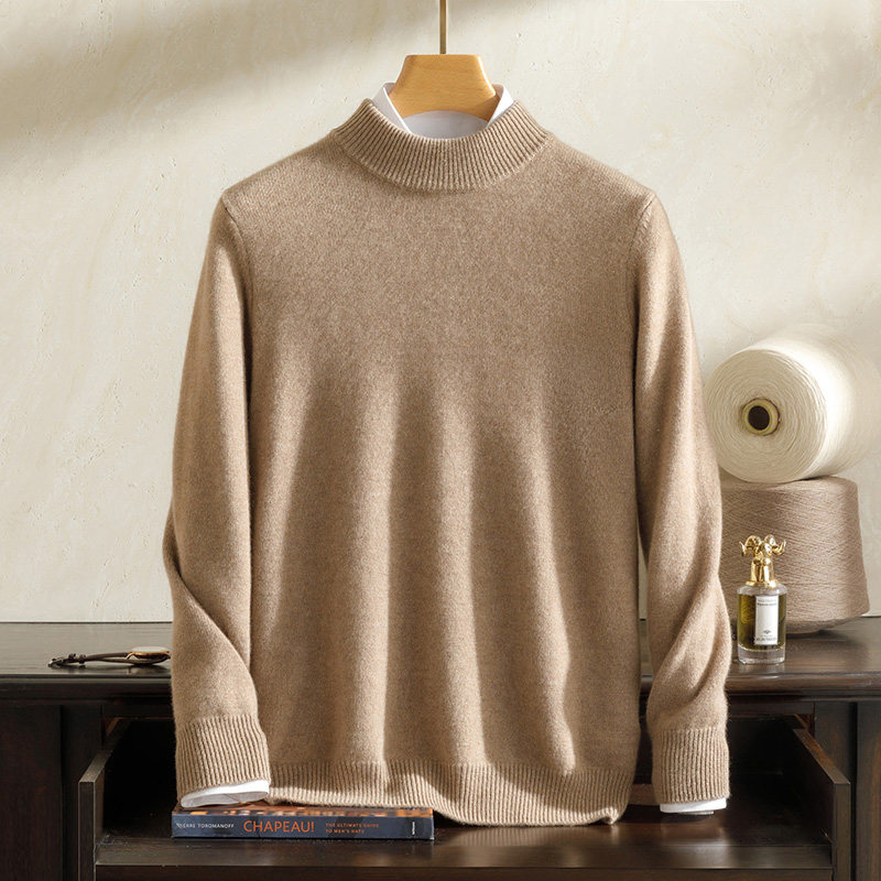 【尚羊纯】100纯山羊绒男士半高领加厚秋冬季套头针织衫AK012