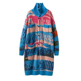 【玛丽lin新款】100纯山羊绒高领毛衣开衫大衣女羊绒针织外套