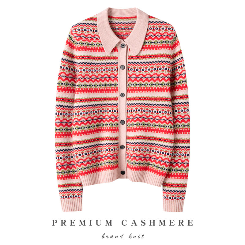 费尔岛提花~治愈色系100纯山羊绒POLO领加厚羊绒衫女,女装/女士精品,羊绒衫,淘宝优惠券,粉丝福利购,淘宝优惠卷