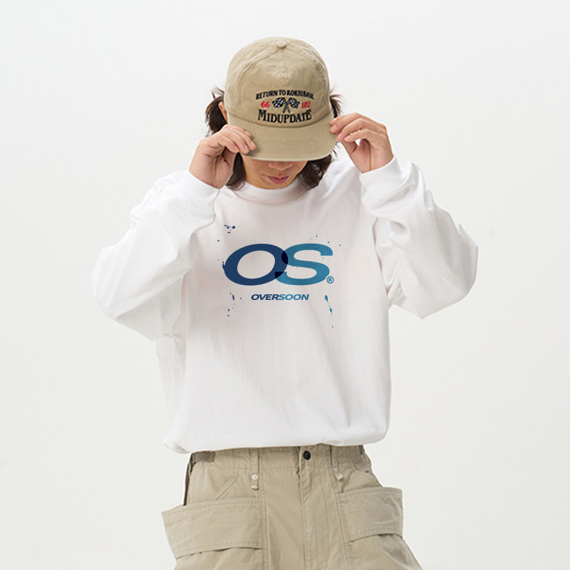 DE 复古字母印花长袖卫衣秋季薄款260G纯棉男女款宽松打底衫