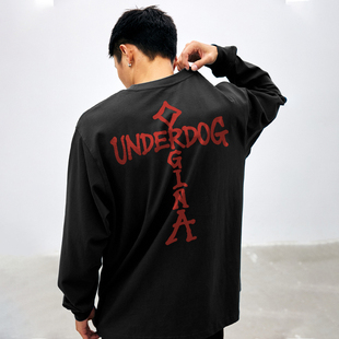 DE 哥特字母十字架长袖T恤秋季男女款260G重磅纯棉薄款卫衣