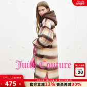 Juicy Couture橘滋外套女格纹复古连帽宽松毛呢大衣